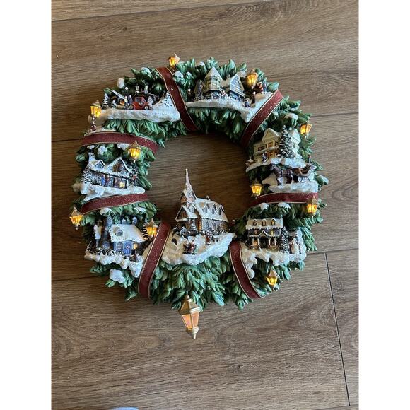 Thomas Kinkade Christmas Village Wreath Hamilton Collection - Picture 6 of 16